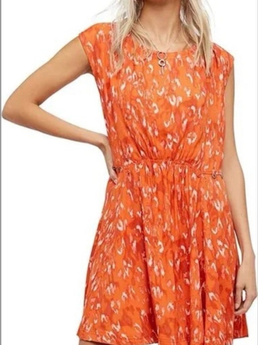Free People “Fake Love” Orange Sleeveless Dress Size Small pockets